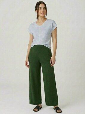 St. John Collection Green Santana Knit Pleated Pull On Wide Leg Pants Size 2